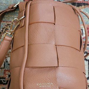 Lia Numa Italian Leather Woven Basket Weave Bucket Bag